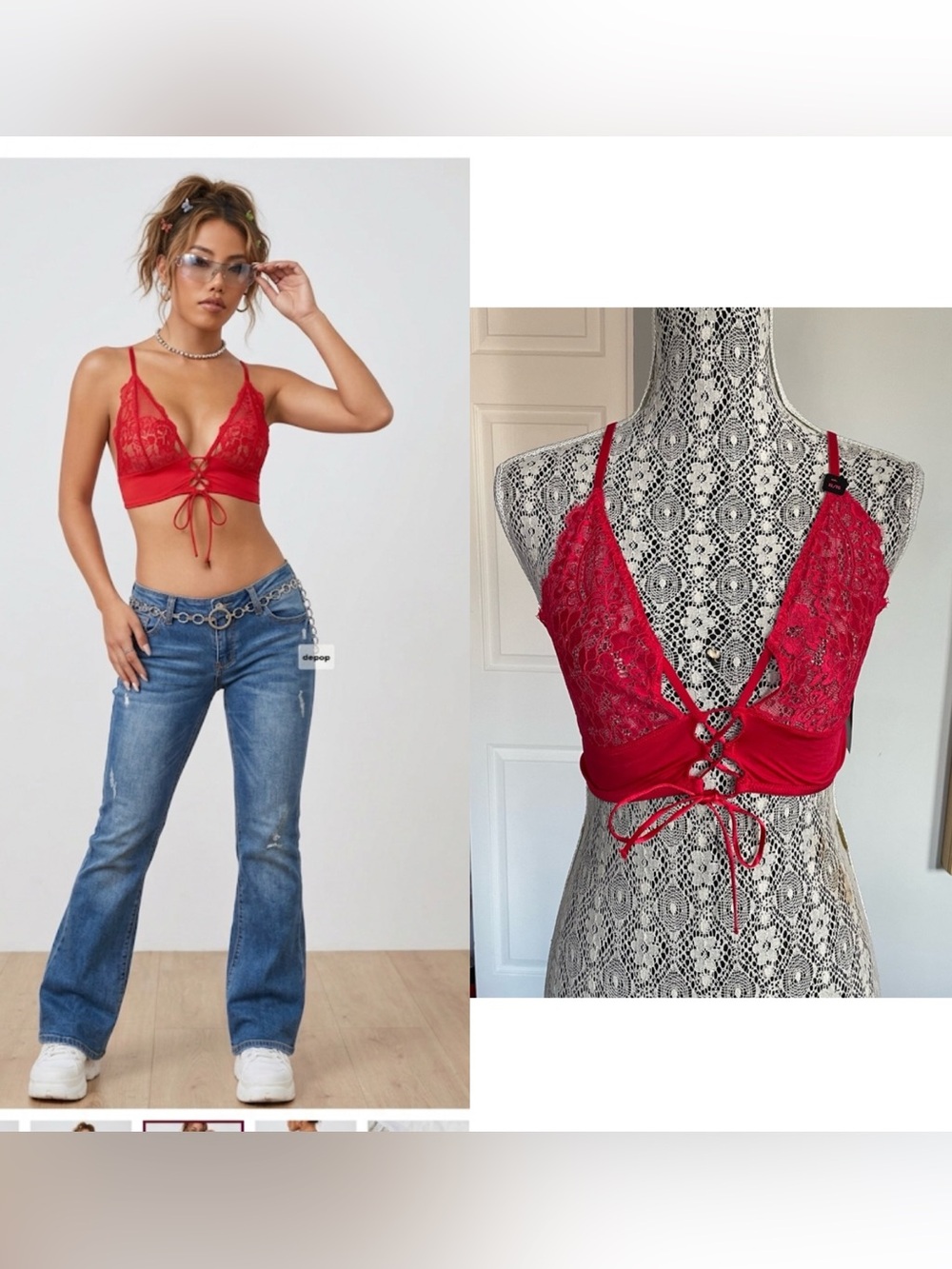 NWT XL La Senza Lace Up Tie-Front Bralette Bra Lingerie Top